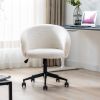 Desk Chair Faux Fur Task Chair; Modern Cute Accent Armchair Swivel Makeup Stool for Bedroom;  White - white