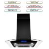 36 inch Stainless Steel Island Mount Range Hood 900CFM Tempered Glass w/LED Lights - Black - Touch Control