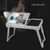 Foldable Laptop Table Bed Notebook Desk with Cooling Fan Mouse Board LED light 4 xUSB Ports Breakfast Snacking Tray  - Grey