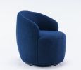 fabric swivel accent armchair barrel chair with black powder coating metal ring - Dark Blue