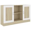 Sideboard White and Sonoma Oak 47.2"x12"x27.6" Engineered Wood - Beige