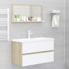 Bathroom Mirror White and Sonoma Oak 31.5"x4.1"x14.6" Engineered Wood - Beige