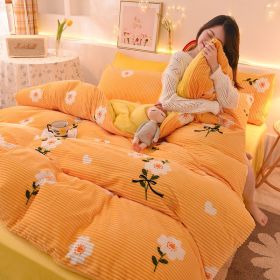 Fashion Coral Velvet Flannel Bedding (Option: Sunflower Blossoms-1.5m flat sheet)