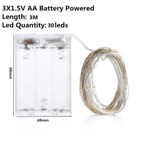 Christmas Light Led Outdoor Battery USB Powered 2m 5m10m String Lights Cooper Wire Garland Wedding Party Decoration Fairy Lights (Option: Warm white-3m AA battery)