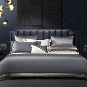 Light Luxury Solid 140 Thread Count Embroidery Solid Four Piece Bedding Set (Option: Dark Grey-1.5m bed)