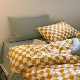 Small Group Retro Spring And Autumn Pure Cotton Bedding Set (Option: Yellow Small lattice-Bed sheet style-150x200cm)