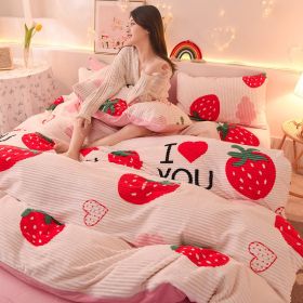 Fashion Coral Velvet Flannel Bedding (Option: Love Strawberry-2.0m flat sheet)