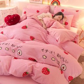 Fashion Coral Velvet Flannel Bedding (Option: Strawberry Love1-1.5m flat sheet)