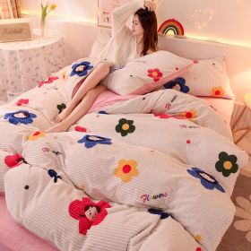 Fashion Coral Velvet Flannel Bedding (Option: Smiling Flower-1.5m flat sheet)