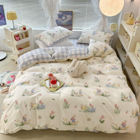 Cute Floral Rabbit Cotton Four-piece Set Pastoral Cotton Quilt Cover Bed Sheet Three-piece Set (Option: Flower Rabbit-12m Bed Sheet)