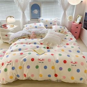 Cute Floral Rabbit Cotton Four-piece Set Pastoral Cotton Quilt Cover Bed Sheet Three-piece Set (Option: Smile Color Wave Point-12m Bed Sheet)