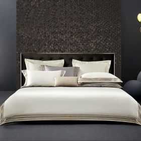 Light Luxury Solid 140 Thread Count Embroidery Solid Four Piece Bedding Set (Option: White-1.5m bed)