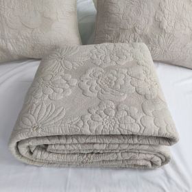 Cotton Thickened Pure White Beige Camellia Embroidery Three-piece Bed Cover Set (Option: Beige-230x250cm)