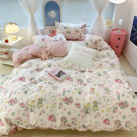 Cute Floral Rabbit Cotton Four-piece Set Pastoral Cotton Quilt Cover Bed Sheet Three-piece Set (Option: Cello Girl-15m Bed Sheet)