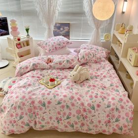 Cute Floral Rabbit Cotton Four-piece Set Pastoral Cotton Quilt Cover Bed Sheet Three-piece Set (Option: Spring Dream-18m Bed Sheet)