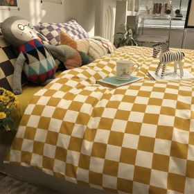 Green Polka Dot All Cotton Pure Cotton Artistic 15 M18 M Bed Four-piece Set (Option: Chessboard Yellow-1.8m three piece suit)