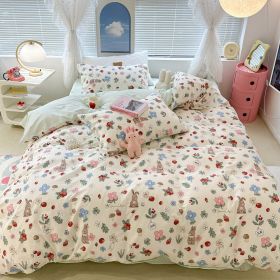 Cute Floral Rabbit Cotton Four-piece Set Pastoral Cotton Quilt Cover Bed Sheet Three-piece Set (Option: Mori Style Orchard Rabbit-18m Bed Sheet)